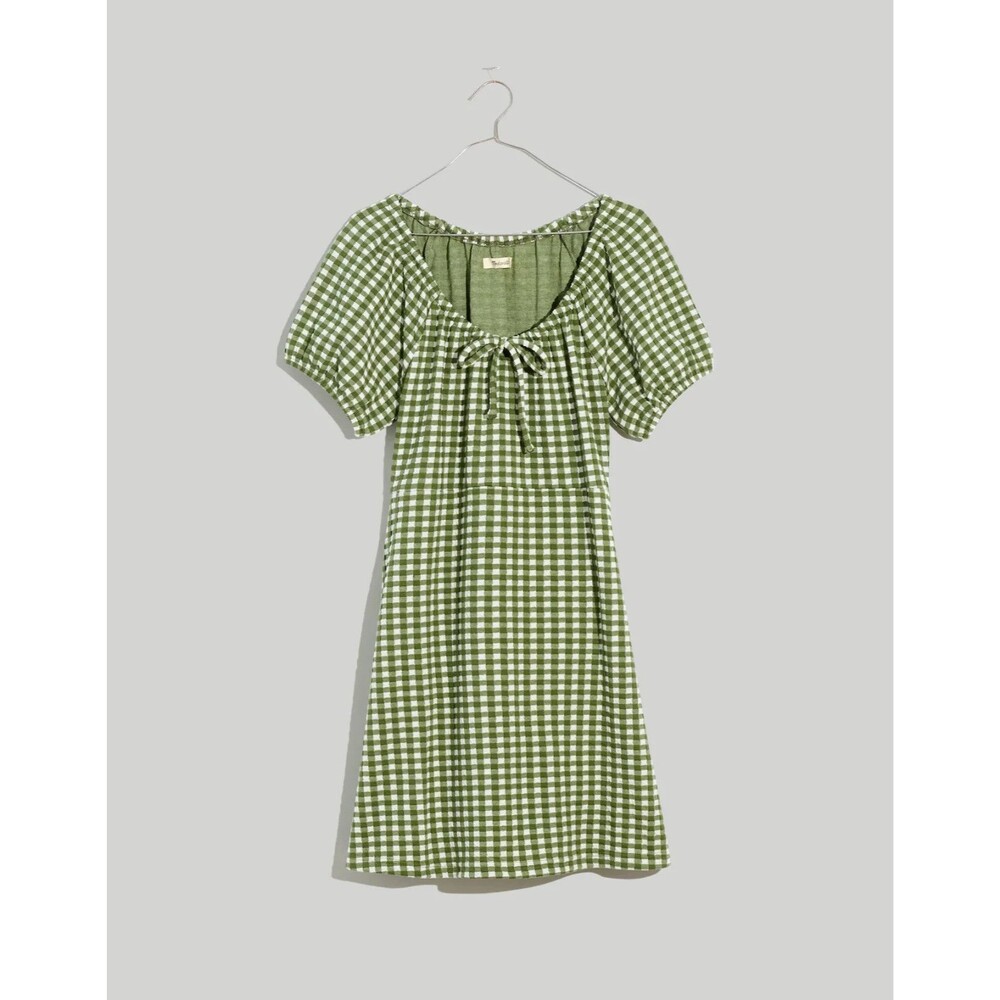 Madewell Jacquard Puff-Sleeve Mini Dress Gingham Check Womens Size S - Picture 1 of 13